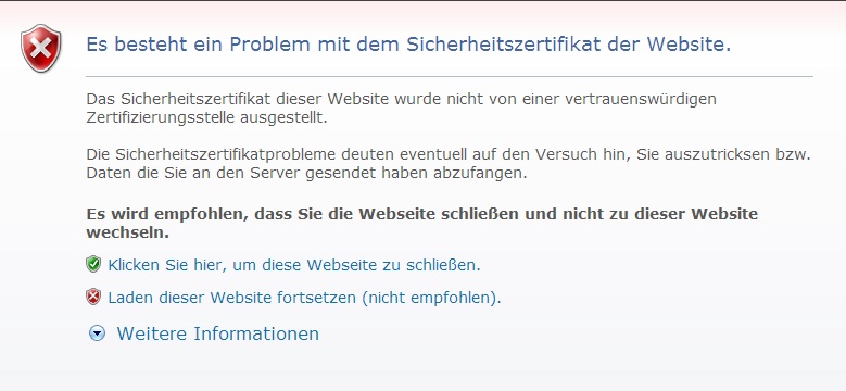 Internet Explorer expired certificate warning